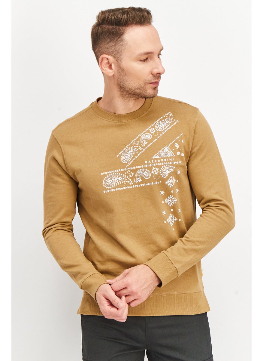 Gazzarrini - Men Crew Neck Long Sleeve Graphic Print Sweatshirt, Brown - Image 1