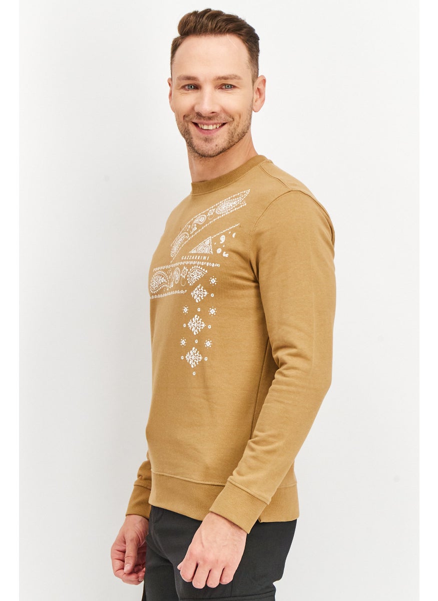 Gazzarrini - Men Crew Neck Long Sleeve Graphic Print Sweatshirt, Brown - Image 1