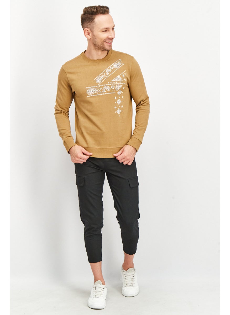 Gazzarrini - Men Crew Neck Long Sleeve Graphic Print Sweatshirt, Brown - Image 1