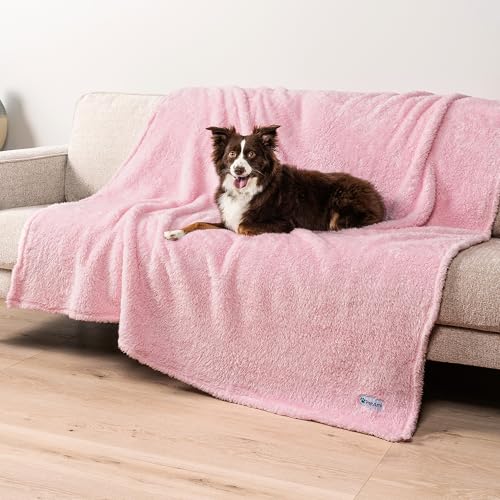 PetAmi Fluffy Waterproof Dog Blanket for Bed Large Dogs Soft Warm Pet Sherpa Throw Pee Proof Couch Cover Reversible Cat Blanket Sofa Crate Kennel Protector Washable Mat Pink Blush 60x80