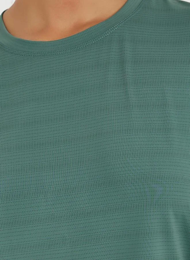 Styli Textured Curved Hem Short Sleeve Top