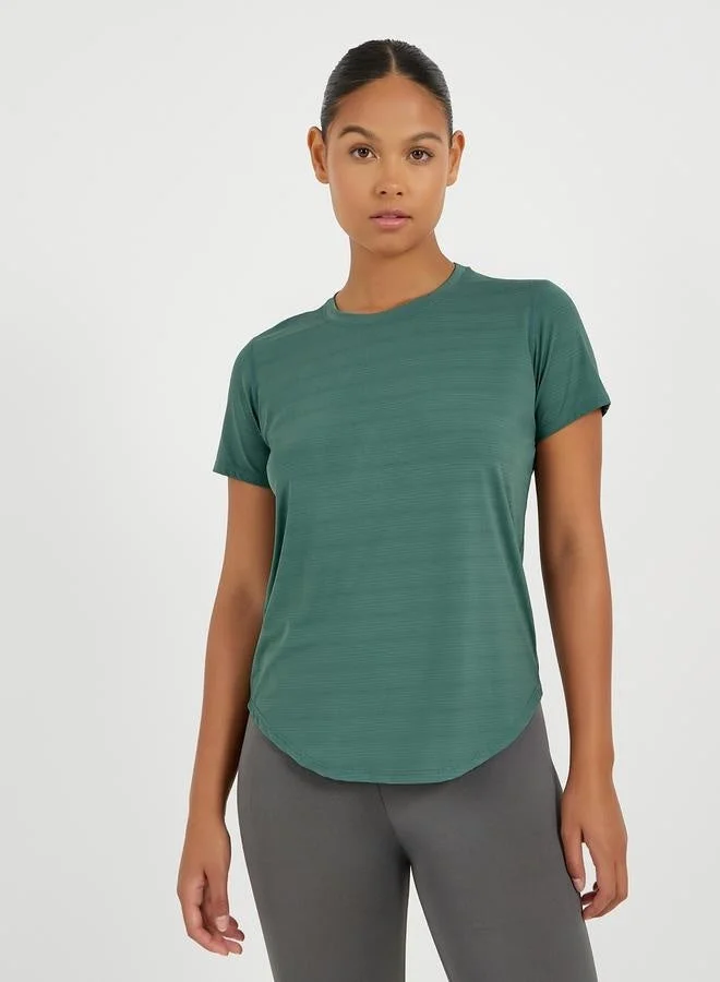Styli Active Textured Curved Hem Short Sleeve Top