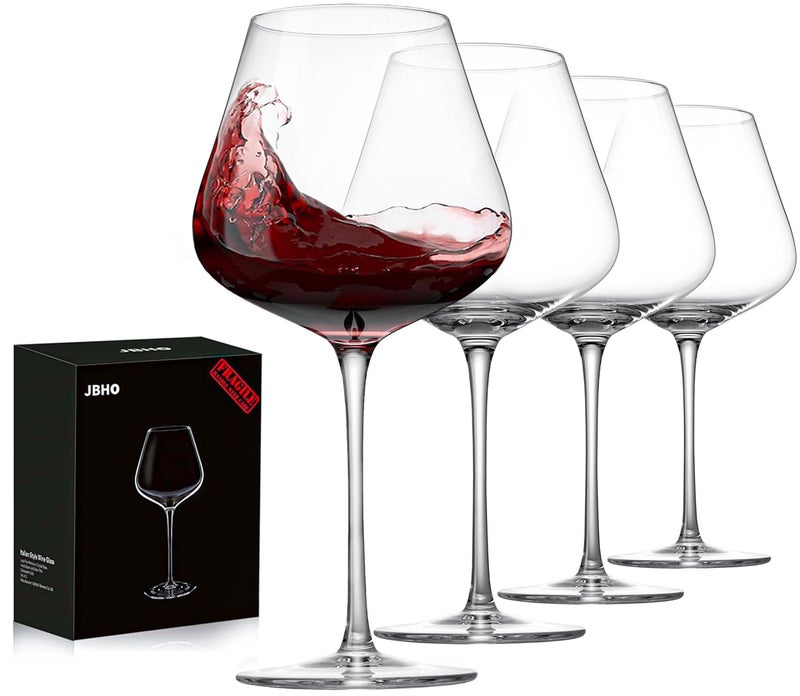JBHO Set of 421 Ounce Hand Blown Italian Style Crystal Burgundy Wine Glasses  LeadFree Premium Crystal Clear Glass  GiftBox for any Occasion