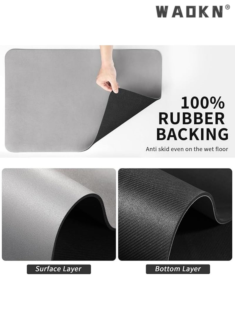 دبليو أيه أو كي أن سجادة تجفيف أطباق المطبخ، سجادة تصريف مقاومة للحرارة مع دعامة مطاطية مانعة للانزلاق، تخفي البقع، سجادة تصريف فائقة الامتصاص للمطبخ، سجادة سهلة التنظيف لرف الأطباق، رمادي - Image 5
