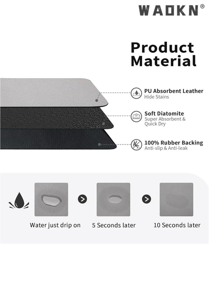 دبليو أيه أو كي أن سجادة تجفيف أطباق المطبخ، سجادة تصريف مقاومة للحرارة مع دعامة مطاطية مانعة للانزلاق، تخفي البقع، سجادة تصريف فائقة الامتصاص للمطبخ، سجادة سهلة التنظيف لرف الأطباق، رمادي - Image 2