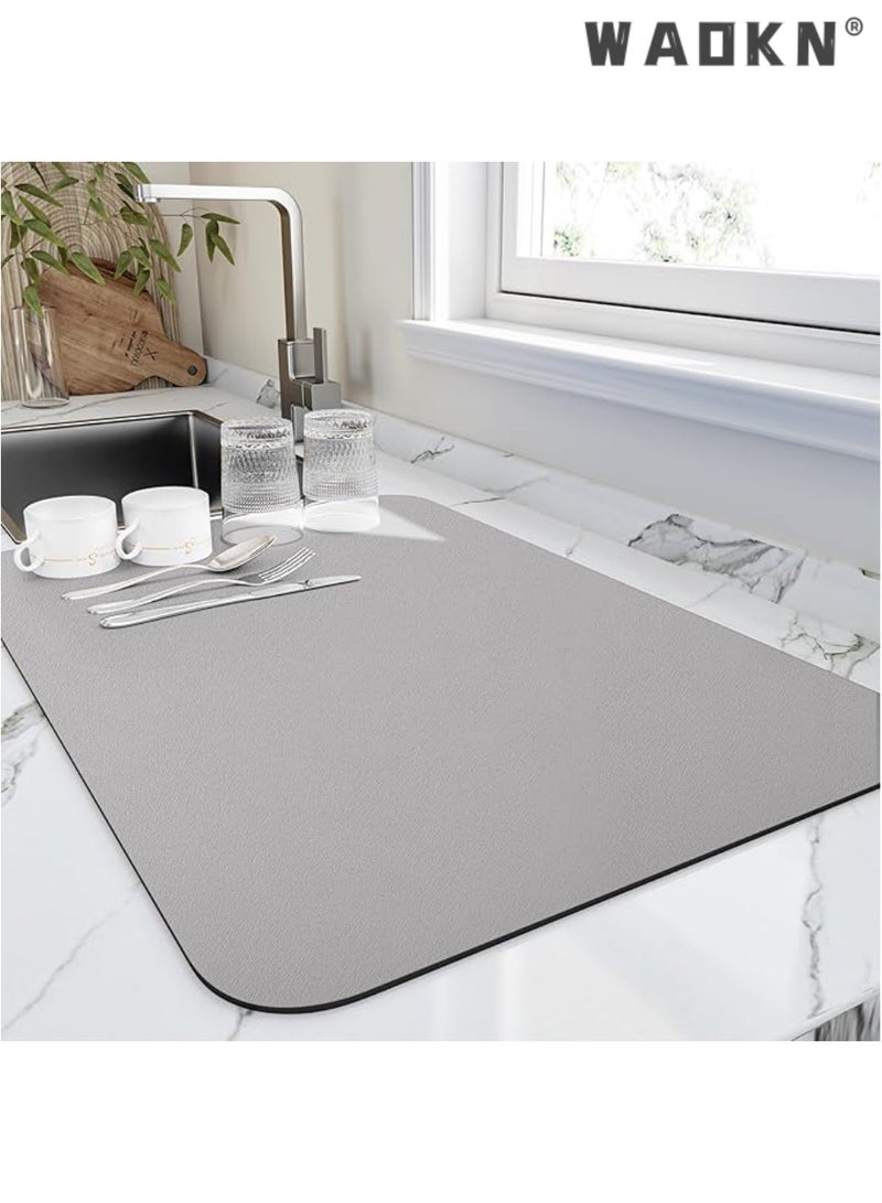 دبليو أيه أو كي أن سجادة تجفيف أطباق المطبخ، سجادة تصريف مقاومة للحرارة مع دعامة مطاطية مانعة للانزلاق، تخفي البقع، سجادة تصريف فائقة الامتصاص للمطبخ، سجادة سهلة التنظيف لرف الأطباق، رمادي - Image 1