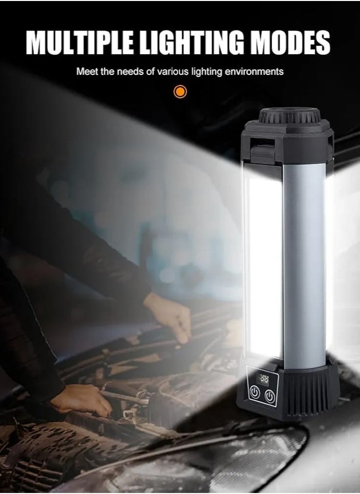 Rechargeable LED Camping and Work Light with Stand – 2000 Lumen Brightness, 3 COB Lamp Heads, Detachable Tripod, Magnetic Mount, Battery Display & Power Bank for Outdoor and Emergency Use