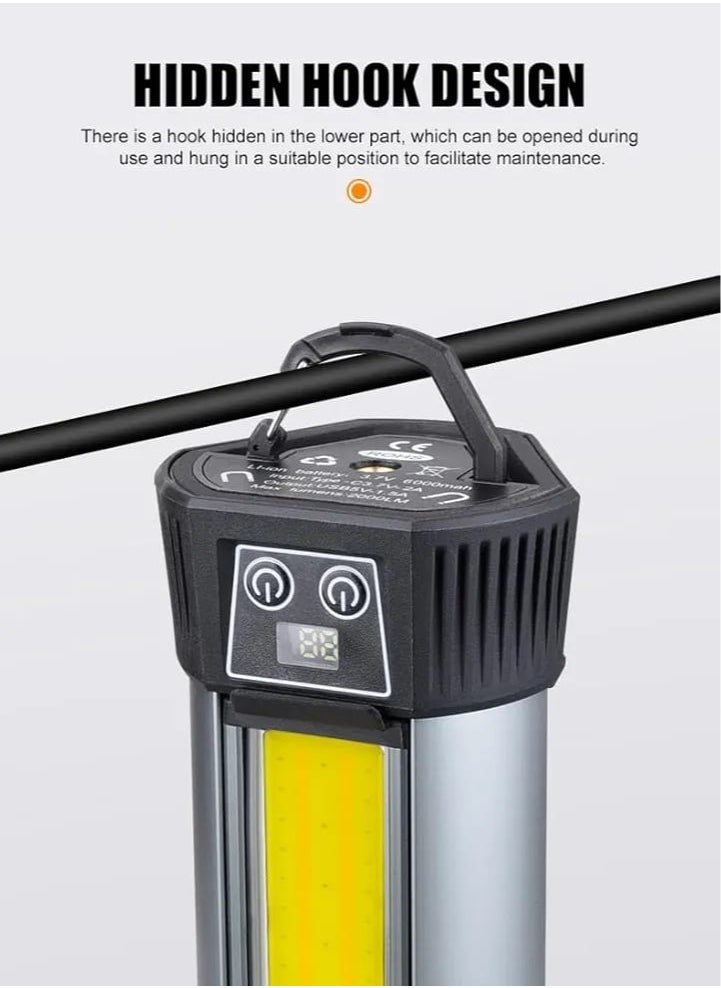 MOCOM Rechargeable LED Camping and Work Light with Stand – 2000 Lumen Brightness, 3 COB Lamp Heads, Detachable Tripod, Magnetic Mount, Battery Display & Power Bank for Outdoor and Emergency Use  - Image 3