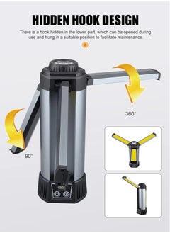 MOCOM Rechargeable LED Camping and Work Light with Stand – 2000 Lumen Brightness, 3 COB Lamp Heads, Detachable Tripod, Magnetic Mount, Battery Display & Power Bank for Outdoor and Emergency Use  - Image 2