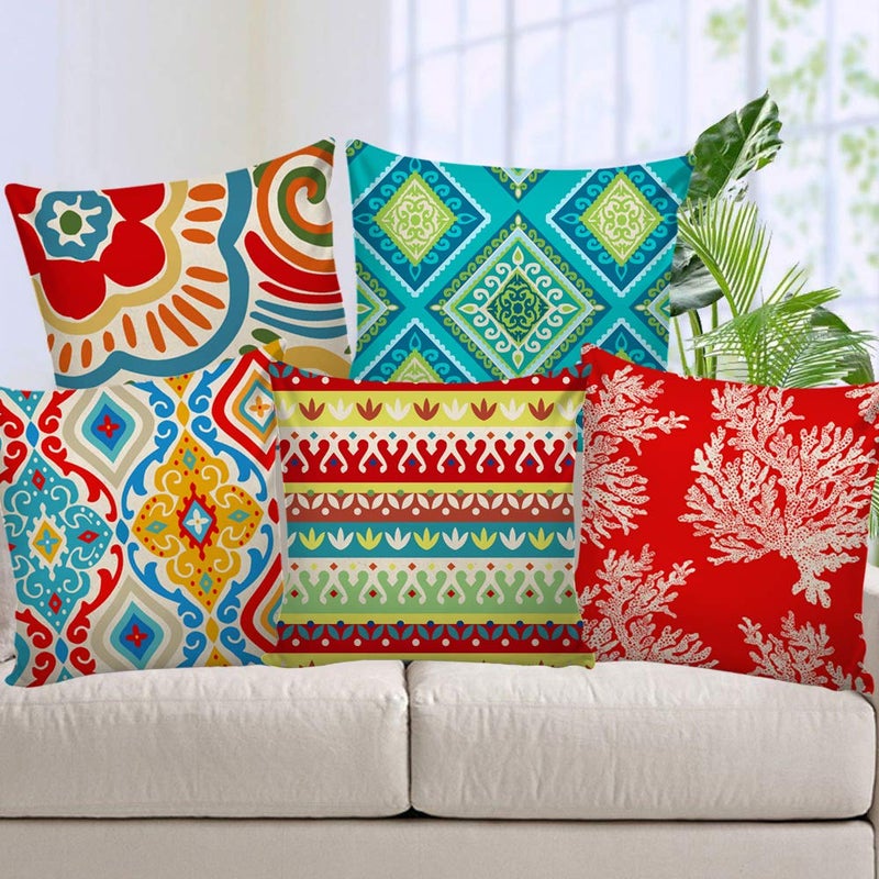 AEROHAVEN Set of 5 Decorative Hand Made Jute ThrowPillow Cushion Covers CC173 16 x 16 Inch - Image 1