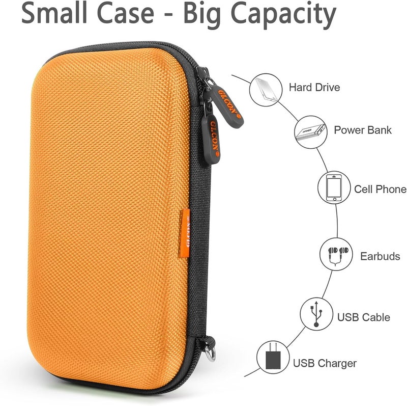 GLCON Orange Shockproof Hard EVA Carrying Case Travel Pouch for External Hard Drive, Power Bank, Cell Phone, Cable, Cord - Portable Small Electronic Accessories Organizer Storage Zipper Pouch - Image 2