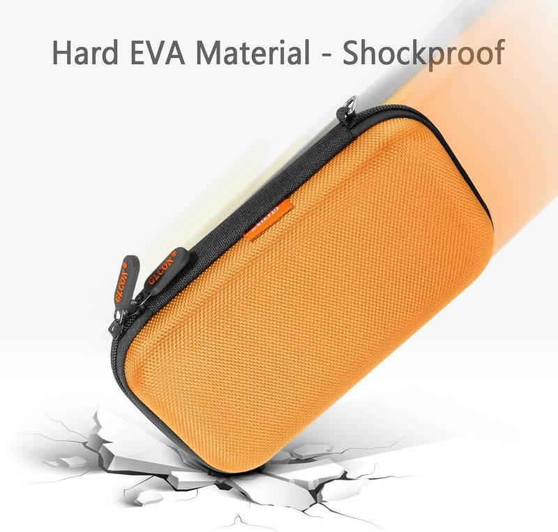 GLCON Orange Shockproof Hard EVA Carrying Case Travel Pouch for External Hard Drive, Power Bank, Cell Phone, Cable, Cord - Portable Small Electronic Accessories Organizer Storage Zipper Pouch - Image 5