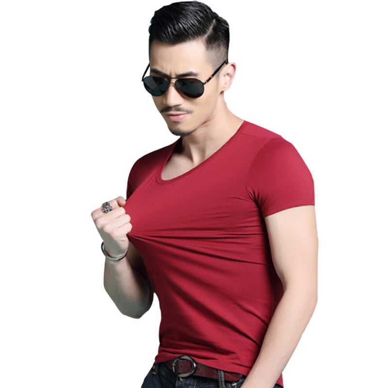 Factory Direct Sales Summer Short-Sleeved T-Shirt for Men Korean Style Trendyy Youth Tight Sports Pure Color Round Neck T-Shirt Trendy Clothing for Men - Image 1