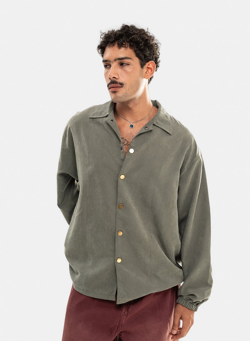 In Your Shoe Olive Oversized Textured Windbreaker - Image 2