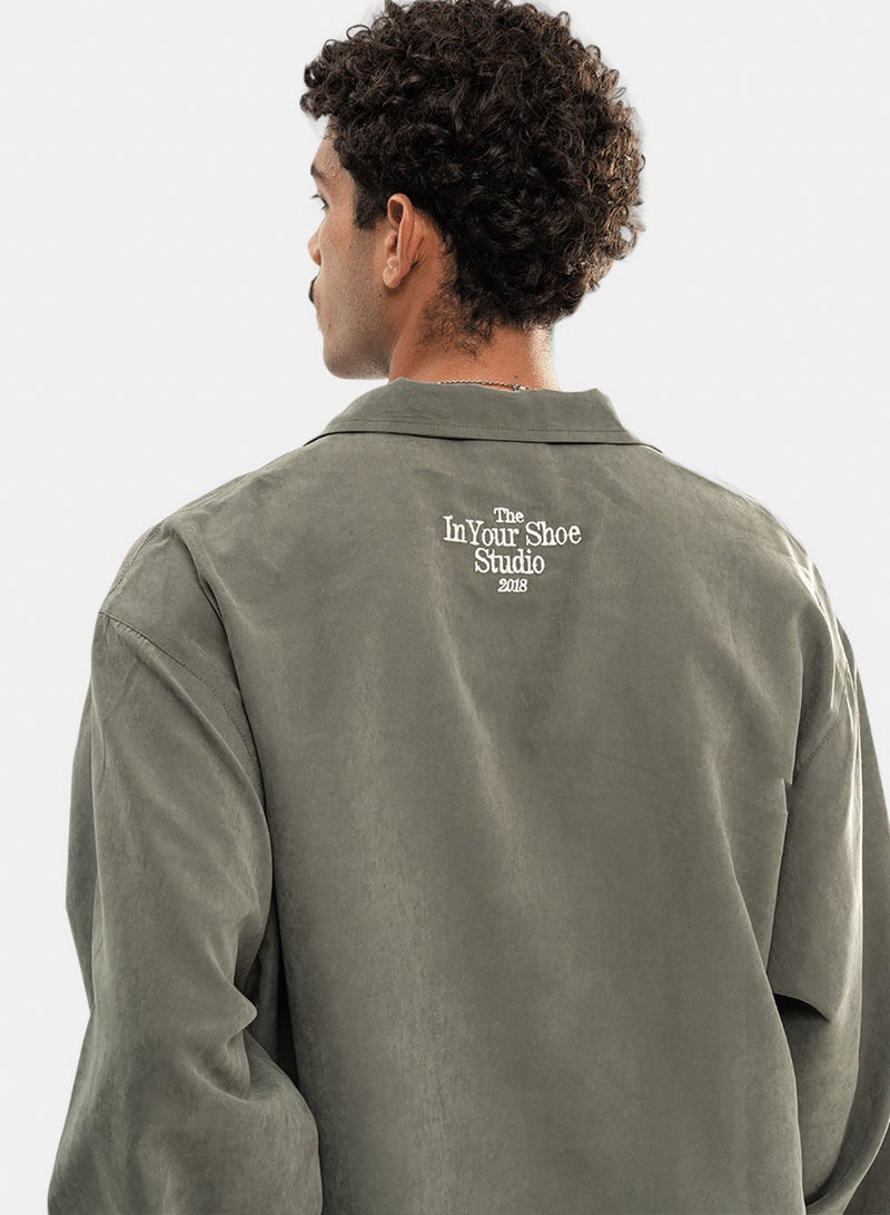 In Your Shoe Olive Oversized Textured Windbreaker - Image 1