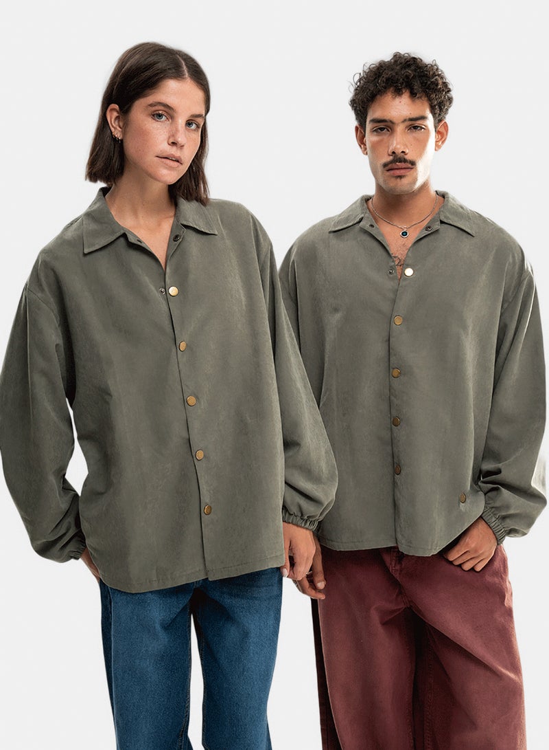 In Your Shoe Olive Oversized Textured Windbreaker - Image 4