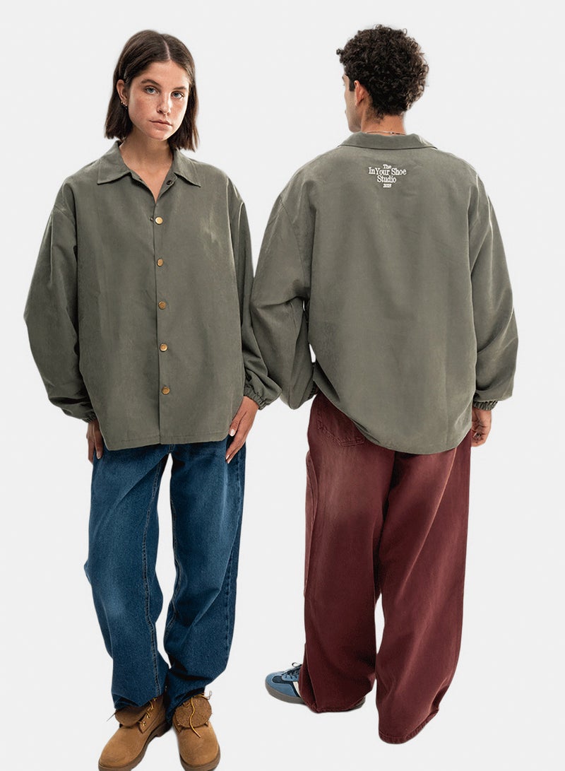 In Your Shoe Olive Oversized Textured Windbreaker - Image 3