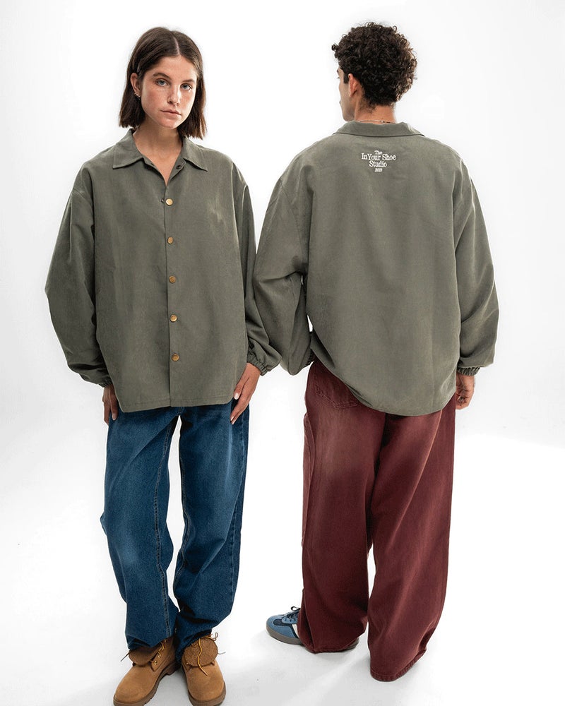In Your Shoe Olive Oversized Textured Windbreaker - Image 2