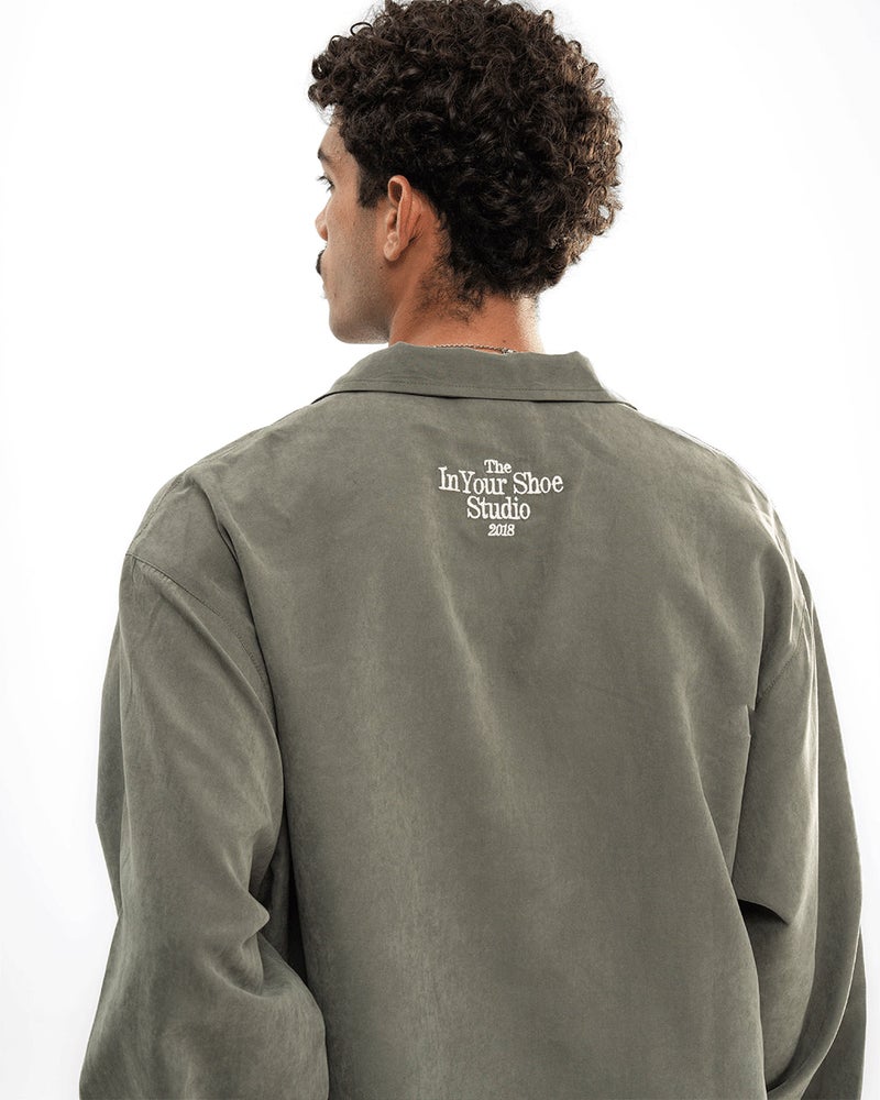 In Your Shoe Olive Oversized Textured Windbreaker - Image 4