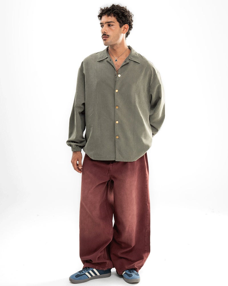 In Your Shoe Olive Oversized Textured Windbreaker - Image 3
