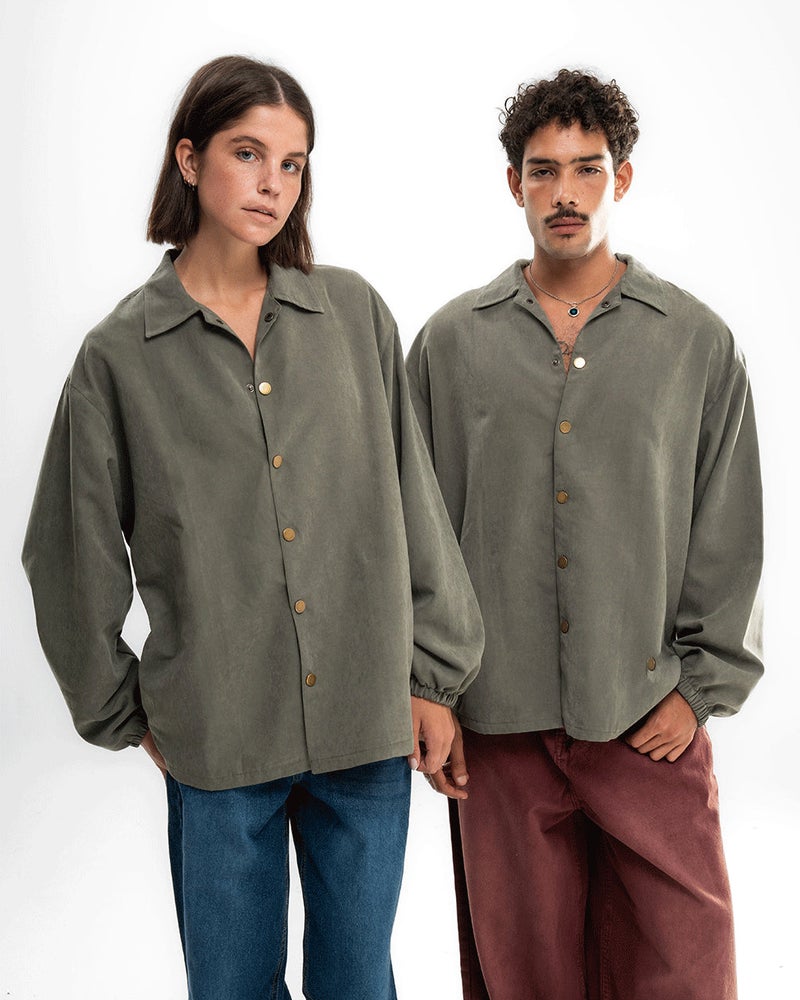 In Your Shoe Olive Oversized Textured Windbreaker - Image 1