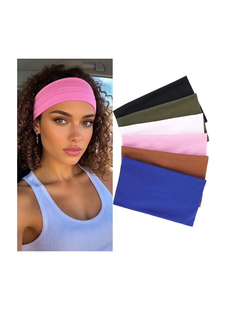 أطواق رأس بوهو مرنة عريضة غير قابلة للانزلاق 6 قطع للنساء والفتيات | إكسسوارات شعر عصرية لليوغا، التمارين، الجري، والرياضة - Image 1