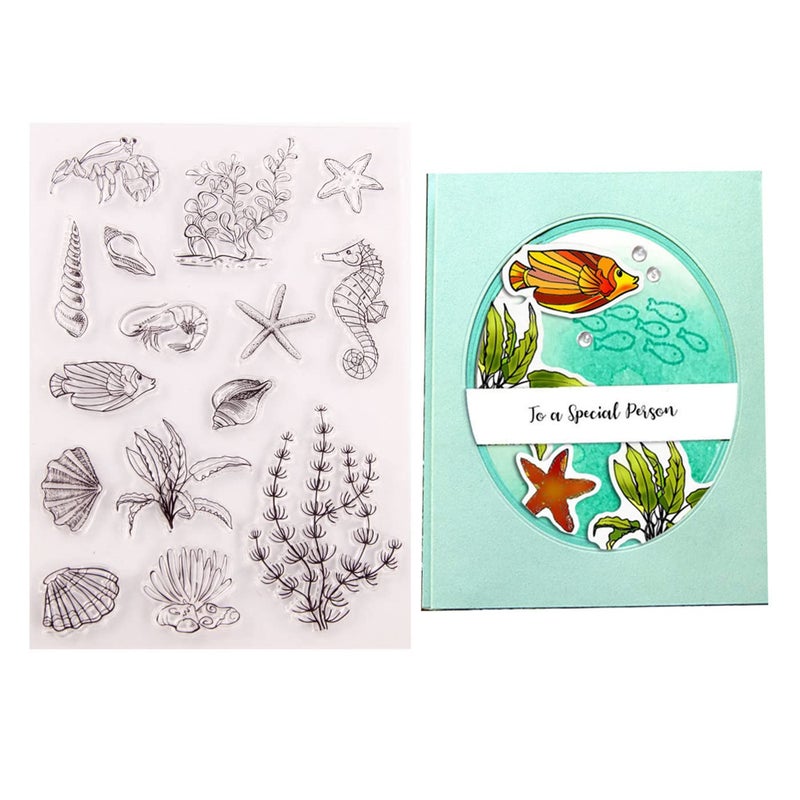 Sea World Shell Starfish Seahorse Seaweed Clear Stamps for Card Making Decoration and DIY Scrapbooking Tools Rubber StampsA1683