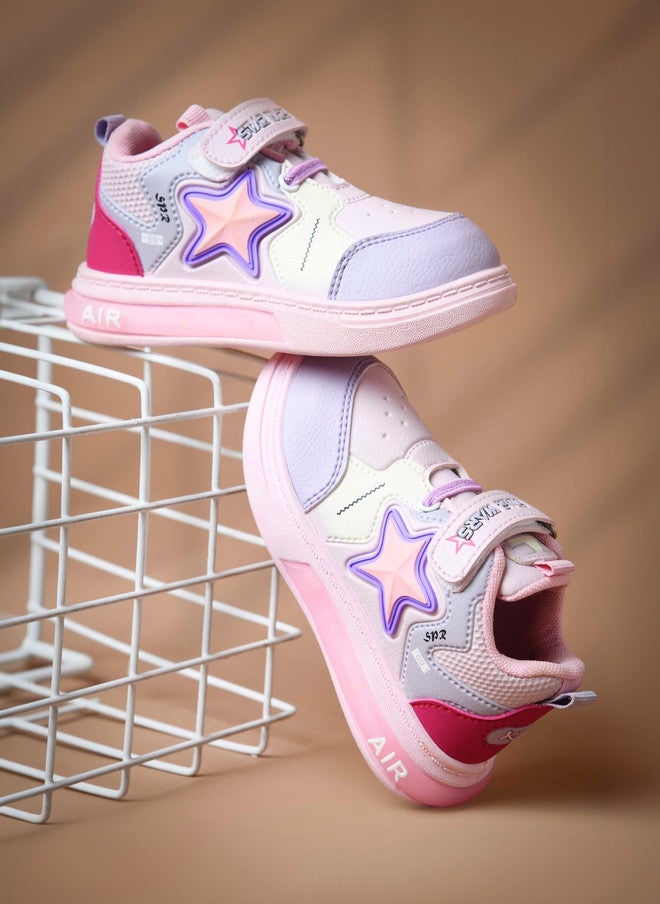 KATS Girls Colourblocked Pink Sneakers with Velcro Closure - Image 1