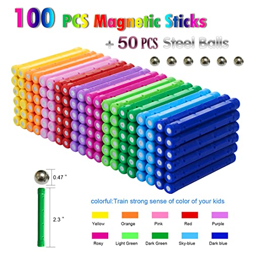 Beicarin 150Pcs Magnetic Building Sticks Blocks Toys 23 Length Magnet Educational Toys Set for Kids and Adult STEM Building Toy 3D NonMagnetic Balls with Storage Bag - Image 5