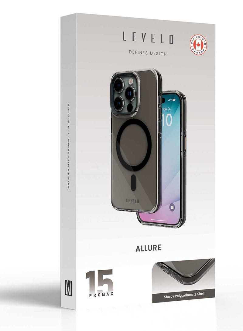 LEVELO iPhone 15 Plus Hard Case Allure 3H Anti-Scratch MagSafe Back Cover / Anti Scratch / High Transparency 3H / Shock-Proof Edges / Reinforced Corners with Airguard - Clear - Image 3