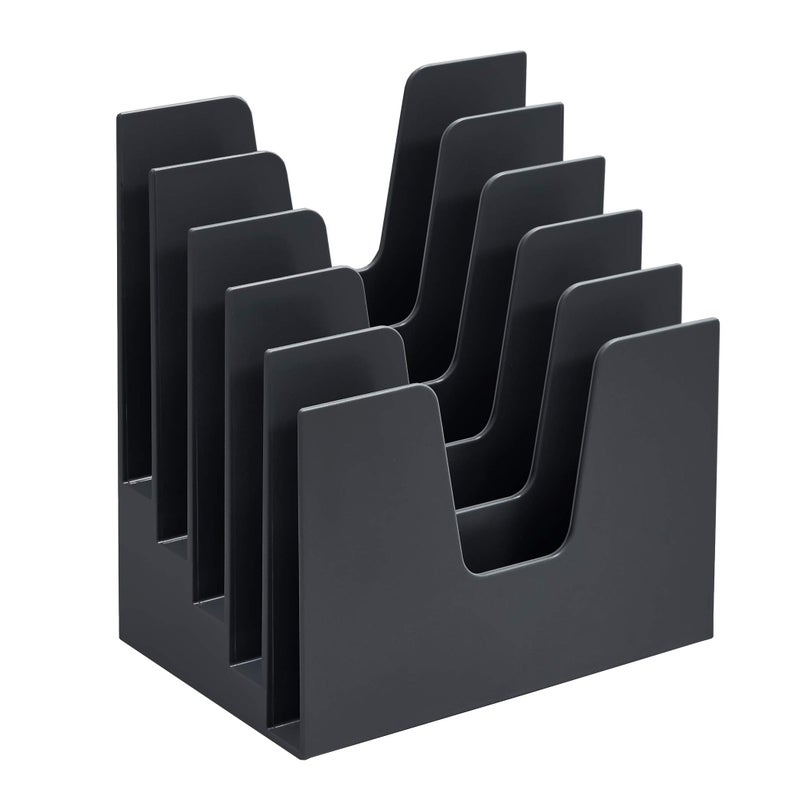 Acrimet 5 Section Incline File Sorter Organizer, Mail, Folder, Letter Desk Organizer, Rack for Office Organization Desktop (Plastic) (Black Color) - Image 1
