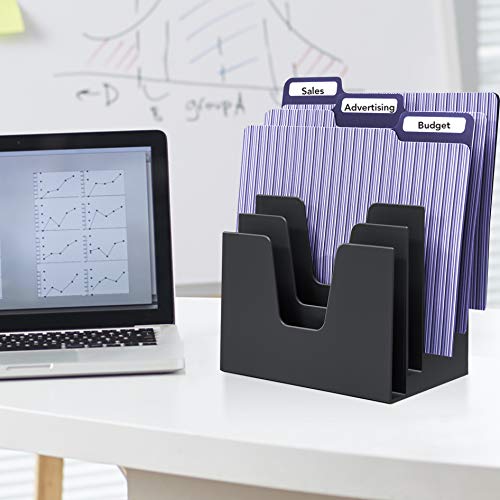 Acrimet 5 Section Incline File Sorter Organizer, Mail, Folder, Letter Desk Organizer, Rack for Office Organization Desktop (Plastic) (Black Color) - Image 2
