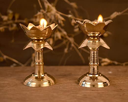 DOKCHAN DOKCHAN Pure Brass 4 Inch Lotus Stand Diya Pack 02 - Image 2