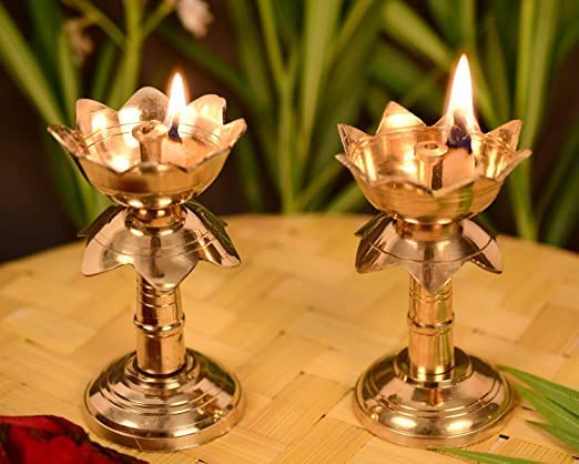 DOKCHAN DOKCHAN Pure Brass 4 Inch Lotus Stand Diya Pack 02 - Image 4