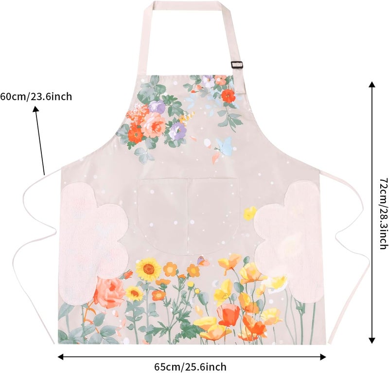DILLMAN 2 Pack Floral Aprons with Pocket Blooming Womens Waterproof Adjustable Cooking Aprons Kitchen Gardening Salon - Image 2