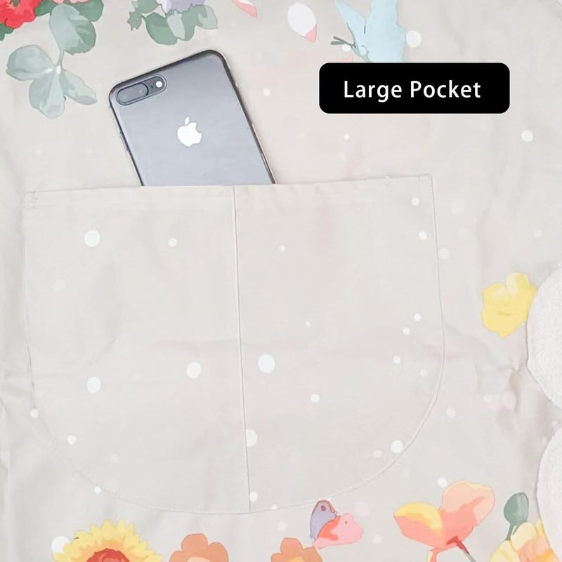 DILLMAN 2 Pack Floral Aprons with Pocket Blooming Womens Waterproof Adjustable Cooking Aprons Kitchen Gardening Salon - Image 5