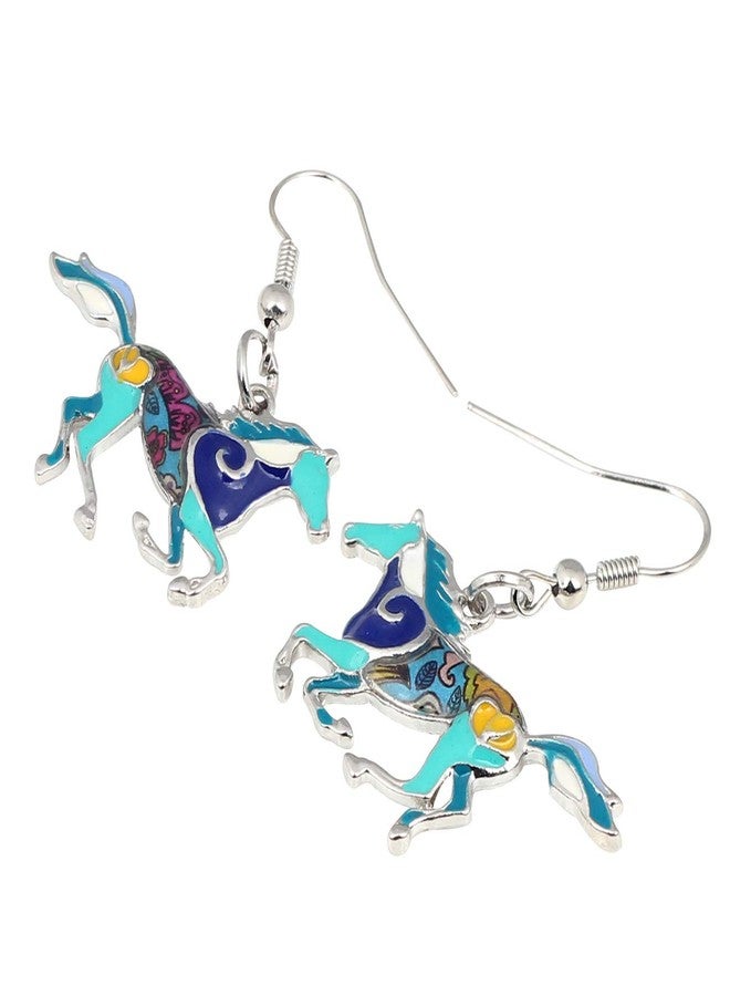 NEWEI Enamel Alloy Sweet Running Horse Earrings Drop Dangle Fashion Animal Jewelry For Women Gift (Blue) - Image 3
