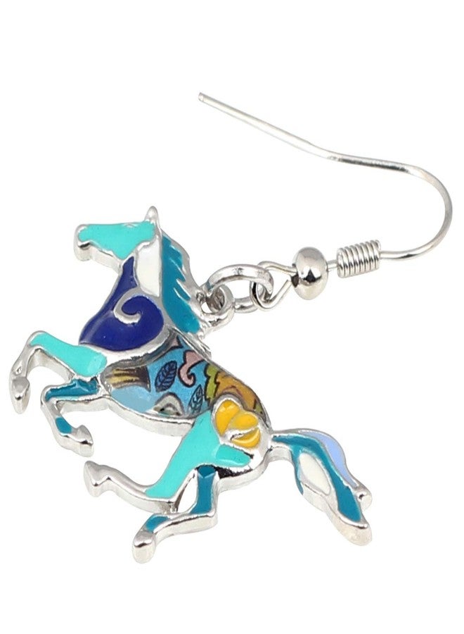 NEWEI Enamel Alloy Sweet Running Horse Earrings Drop Dangle Fashion Animal Jewelry For Women Gift (Blue) - Image 4