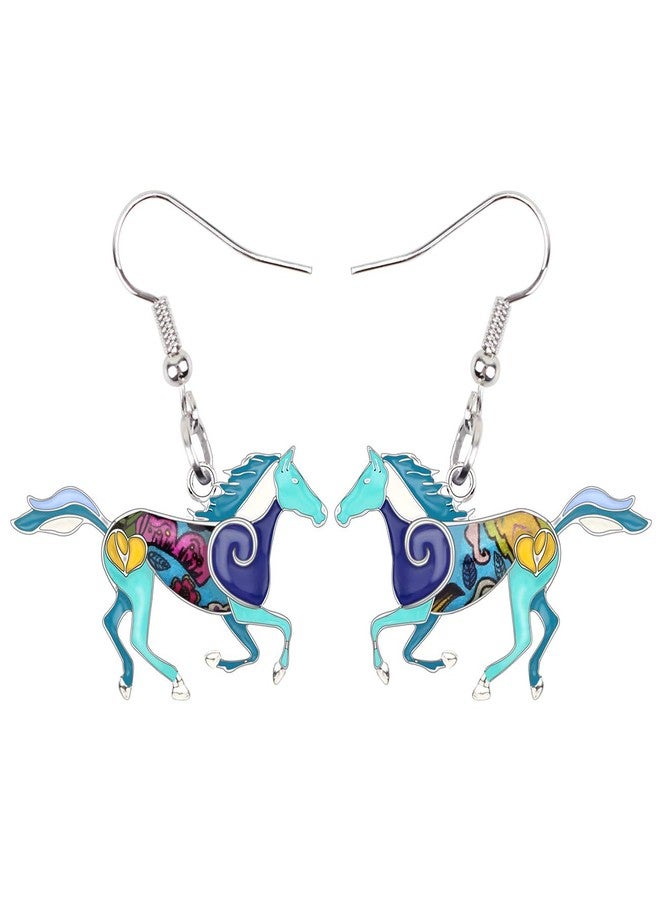 NEWEI Enamel Alloy Sweet Running Horse Earrings Drop Dangle Fashion Animal Jewelry For Women Gift (Blue) - Image 1