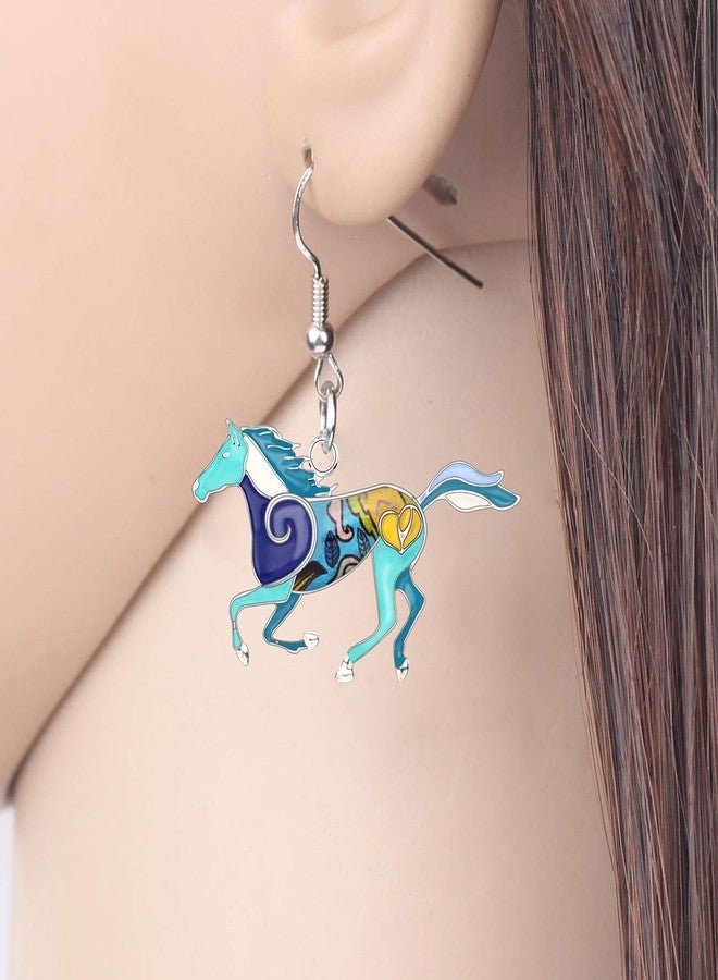 NEWEI Enamel Alloy Sweet Running Horse Earrings Drop Dangle Fashion Animal Jewelry For Women Gift (Blue) - Image 2