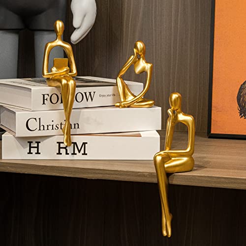 Prettidecor Gold Home Decor Thinker Statue Accents, Set of 3 Thinker Sculptures Office Decor Modern Abstract Resin Decoration on Shelf Table Desk for Living Room Office Bedroom (Small Gold) - Image 1