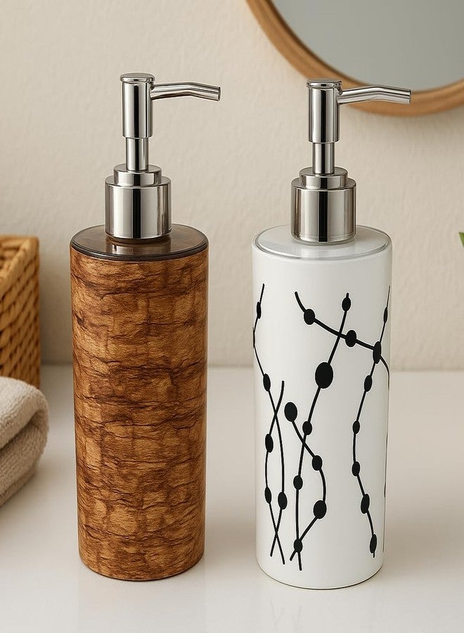 LAGET® Liquid Soap Dispenser/Shampoo/Bottle Set with Pump for handwash in Bathroom, Kitchen Sink Chrome Finish top(Pack of 2) White and Brown - Image 1