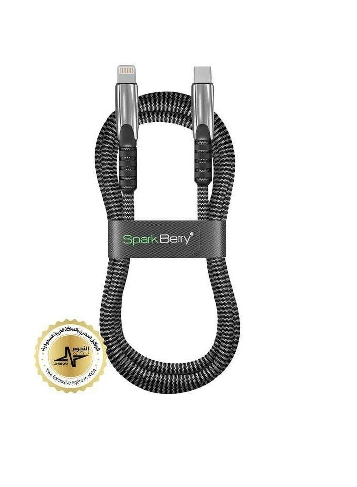Spark Berry Fabric PD iPhone Cable 1.20cm 3A Navy - Image 1