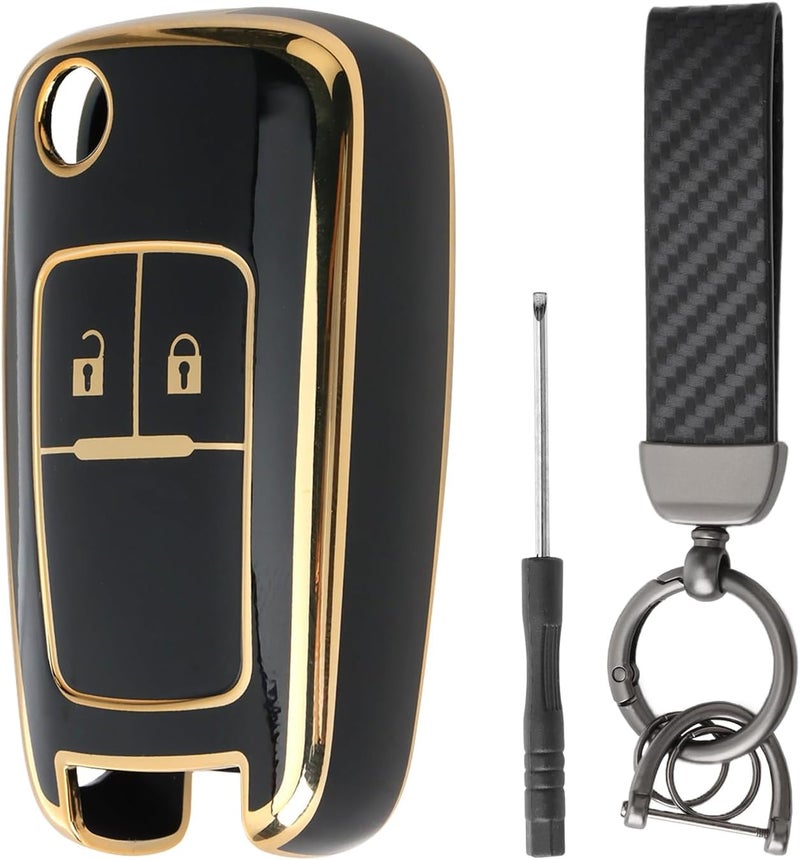 RTDHO Car Key Cover Case for Vauxhall with Keychain and Screwdriver - Black TPU Protection Shell - Image 1