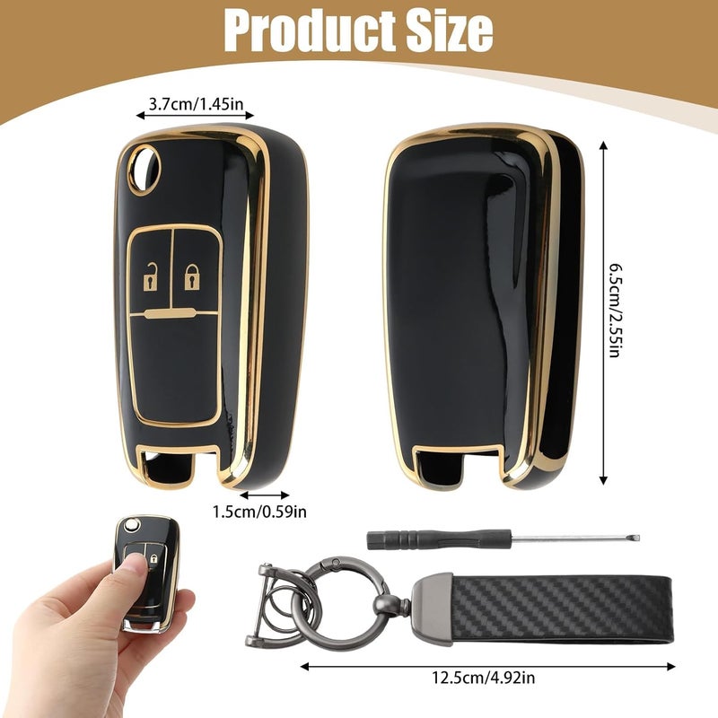 RTDHO Car Key Cover Case for Vauxhall with Keychain and Screwdriver - Black TPU Protection Shell - Image 2