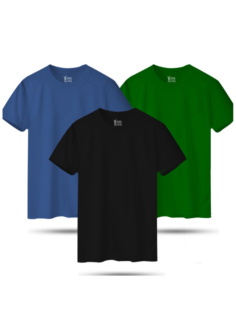 Yoo Street Bundle of 5 Classic T-Shirts - BLACK LIGHT INDIGO GREEN