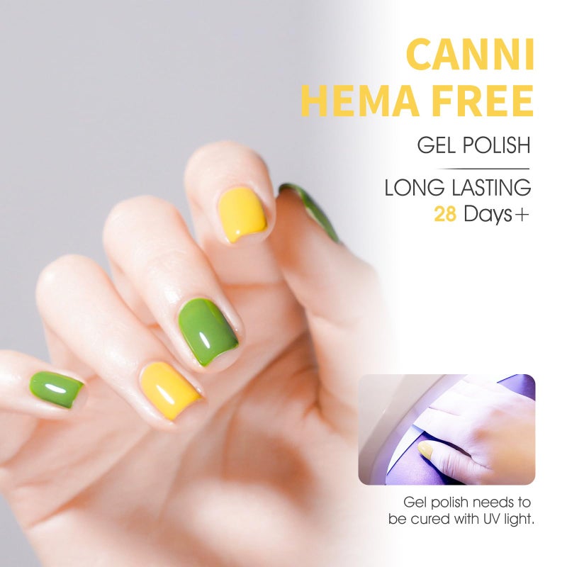 CANNI 6 Colors 9 ML Hema-Free Pastel Yellow Green Gel Nail Polish Set, Sage Forest Lime Green Pale Yellow Gel Polish Kit, Soak Off LED Nail Gel Manicure Kit DIY at Home Salon Gifts - Image 4