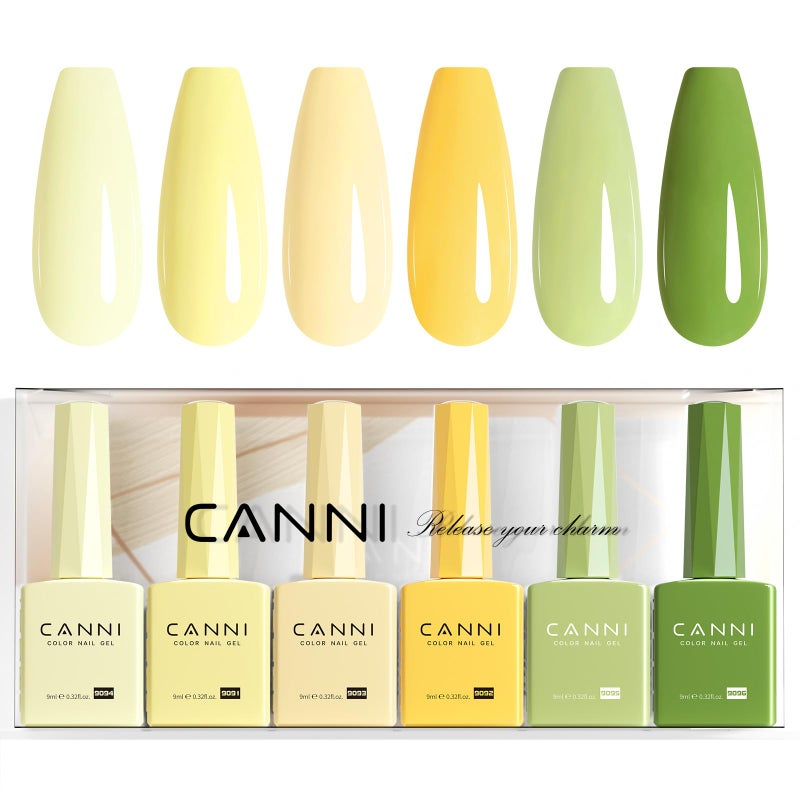 CANNI 6 Colors 9 ML Hema-Free Pastel Yellow Green Gel Nail Polish Set, Sage Forest Lime Green Pale Yellow Gel Polish Kit, Soak Off LED Nail Gel Manicure Kit DIY at Home Salon Gifts - Image 1