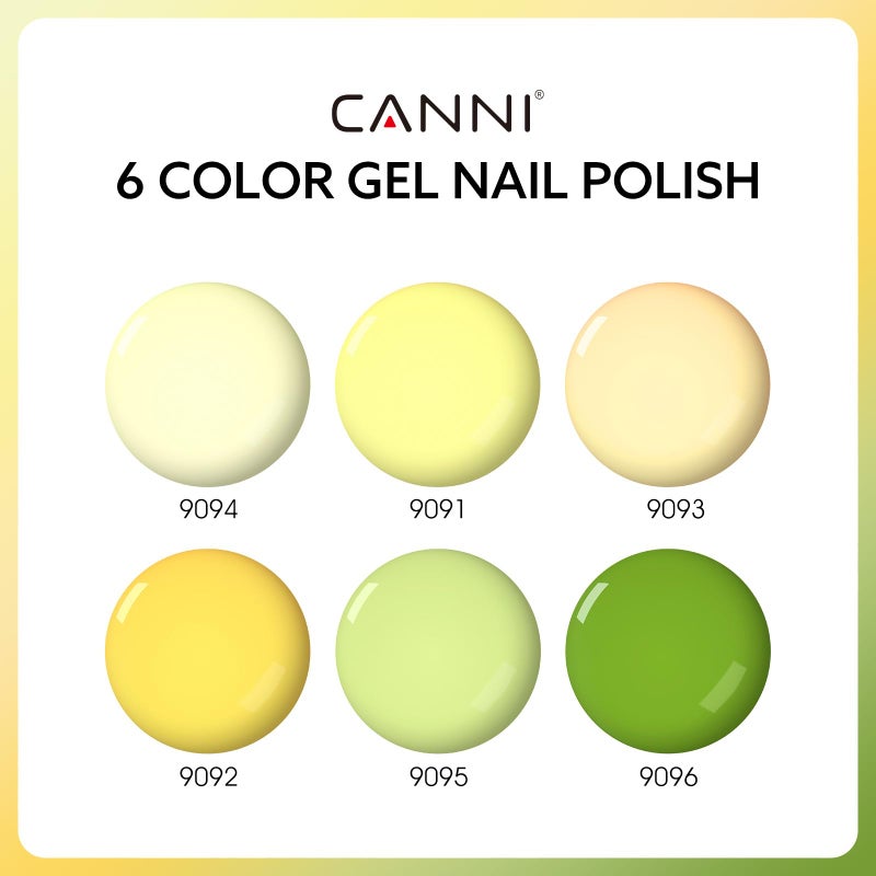 CANNI 6 Colors 9 ML Hema-Free Pastel Yellow Green Gel Nail Polish Set, Sage Forest Lime Green Pale Yellow Gel Polish Kit, Soak Off LED Nail Gel Manicure Kit DIY at Home Salon Gifts - Image 2