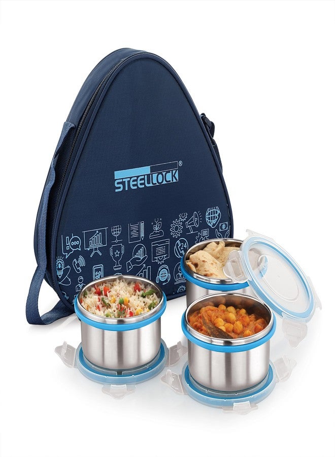 STEELLOCK Lunch Box, Stainless Steel Containers, Leak Proof with BPA Free Air Tight Lids, Fabric Jacket (3 pcs x 280ml, HL - 1231) - Image 1